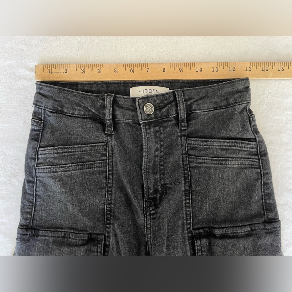 Hidden LA Tracey Cargo Jeans Black Faded High Rise Straight Leg - Picture 7 of 13